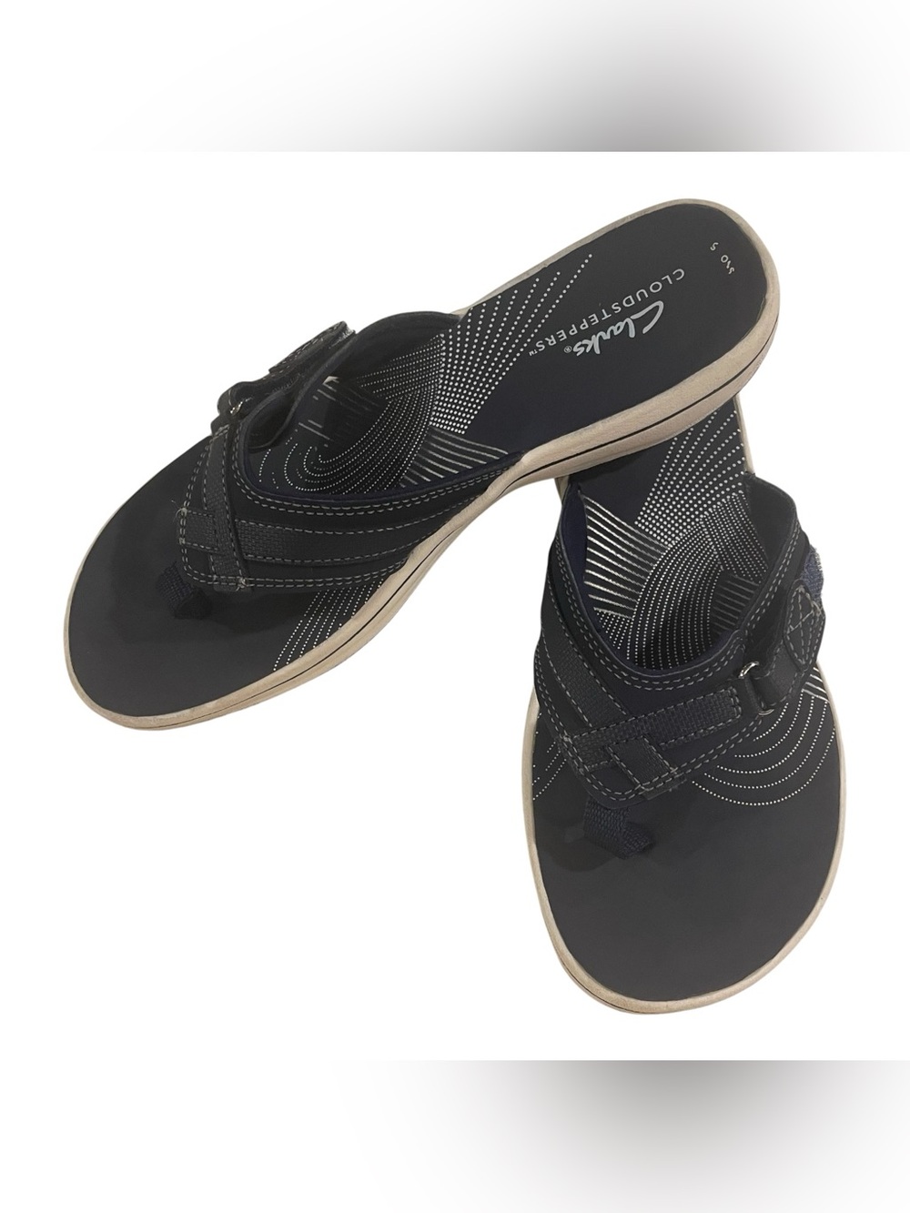 Clarks Cloudsteppers Arla Glison Navy Blue White Thong Sandals Womens 8 Beach